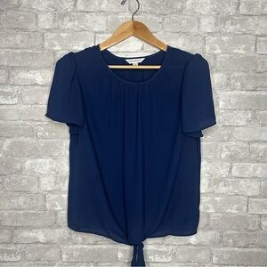 EUC Counterparts Blue Tie Front Short Sleeve Blouse Size Medium